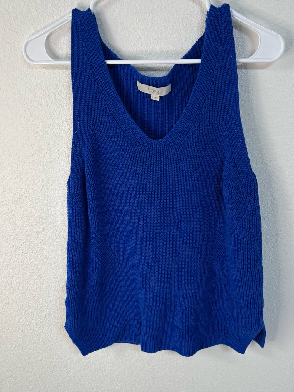 LOFT Blue 100% Cotton V-Neck Sweater Tank Top Size Small